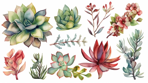 Ensemble de plantes succulentes aquarelles génératives ai