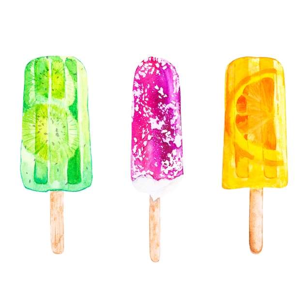 Ensemble De Popsicles Aquarelle Lumineux