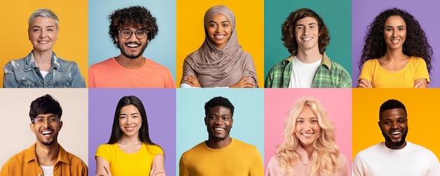 Photo ensemble de portraits de personnes heureuses de différents âges et nationalités