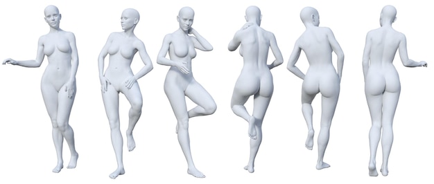 Un ensemble de poses de figures féminines avec différentes poses.
