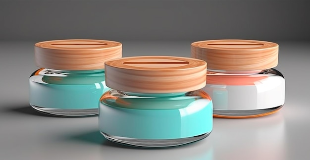 Photo ensemble de pots de crème cosmétique anti-âge publicité pour votre produit image générée par l'ia