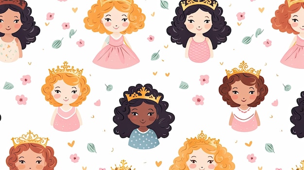 Un ensemble de princesses mignonnes avec une couronne et des coeurs.