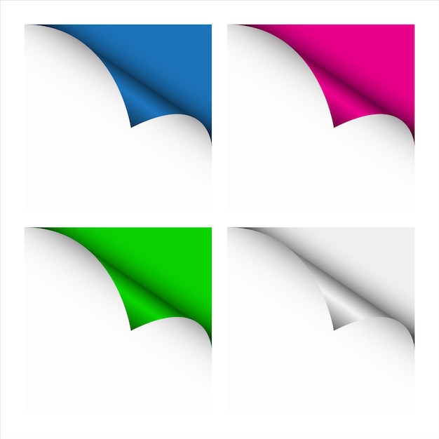 Ensemble de quatre coins enroulés de couleurs de feuilles blanches illustration vectorielle