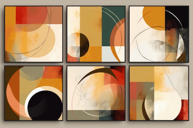 Un ensemble de quatre peintures abstraites sur un mur AI générative