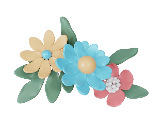 Photo ensemble de rendu 3d de fleur pour carte d'angle ou décoration de présentation isolé sur fond blanc style de dessin animé de rendu 3d