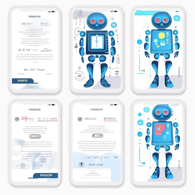 Ensemble de robots de chat utilisant et discutant avec un robot de chat d'intelligence artificielle développé par une entreprise technologique, robot de chat numérique, application de robot, assistant de conversation, illustration du concept