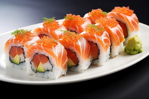 Ensemble de rouleau de sushi frais sur plaque blanche