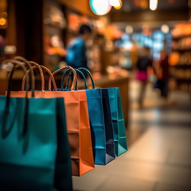 Un ensemble de sacs d'achat colorés avec poignées Sacs d'achat en papier à proximité Jours d'achat