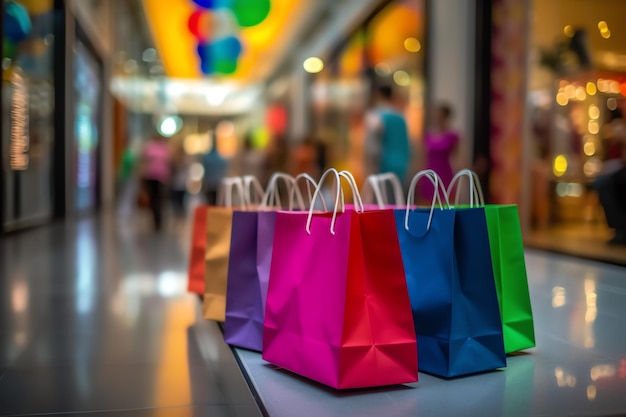 Un ensemble de sacs d'achat colorés avec poignées Sacs d'achat en papier à proximité Jours d'achat