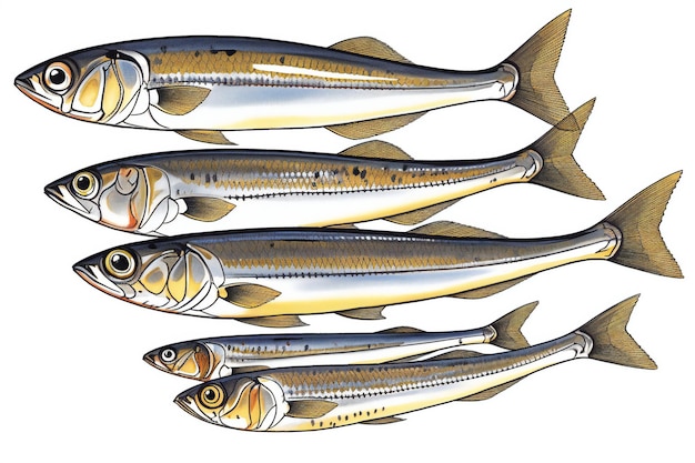 Ensemble de sardines sur fond blanc