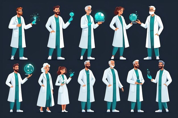 Photo ensemble de scientifiques masculins et féminins illustration vectorielle de style dessin animé isolée sur fond blanc ch