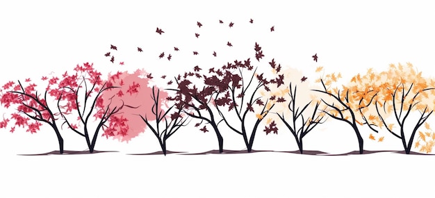 un ensemble de silhouettes d'arbres représentant chaque saison