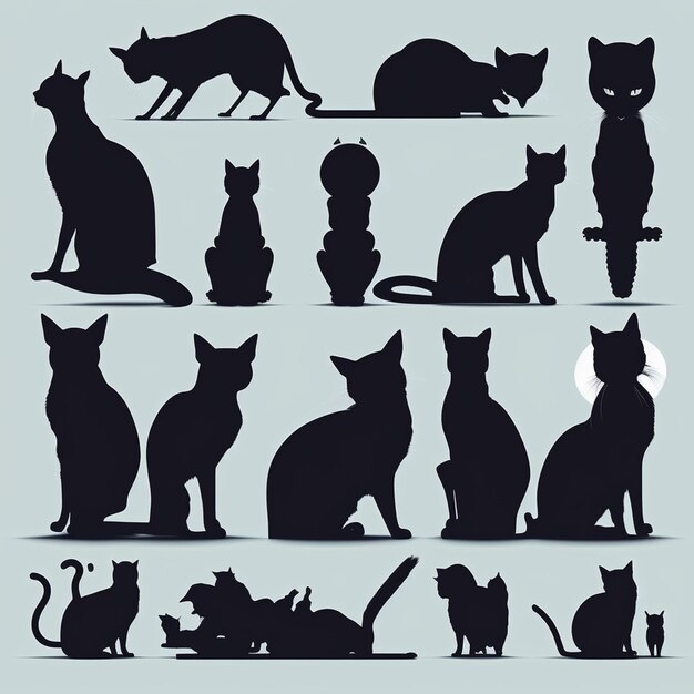 Photo un ensemble de silhouettes de chats sur un fond blanc