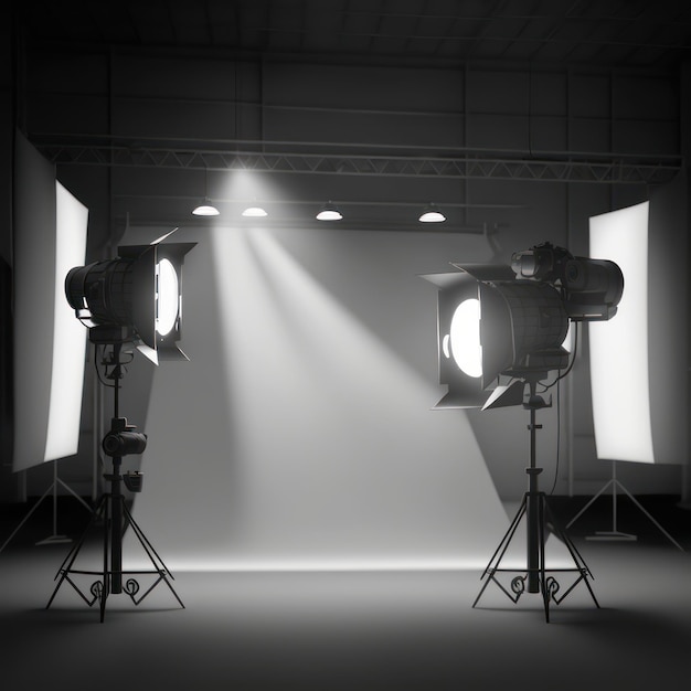 Ensemble de studio photo professionnel avec lumières et arrière-plan