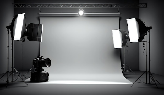 Ensemble de studio photo professionnel avec lumières et arrière-plan