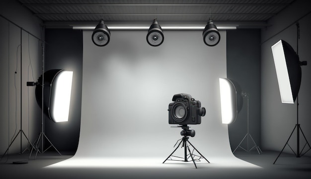 Ensemble de studio photo professionnel avec lumières et arrière-plan