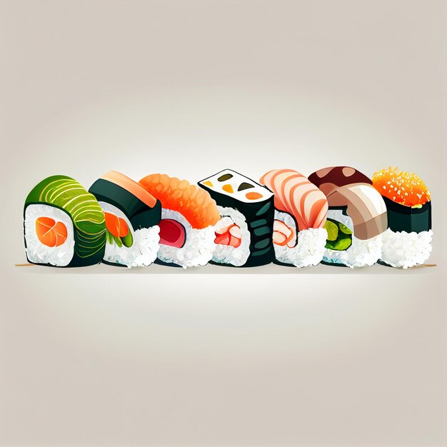 un ensemble de sushis sur un fond blanc génératif ai