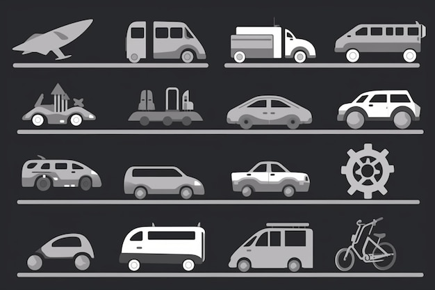 Photo ensemble de symboles de divers modes de transport