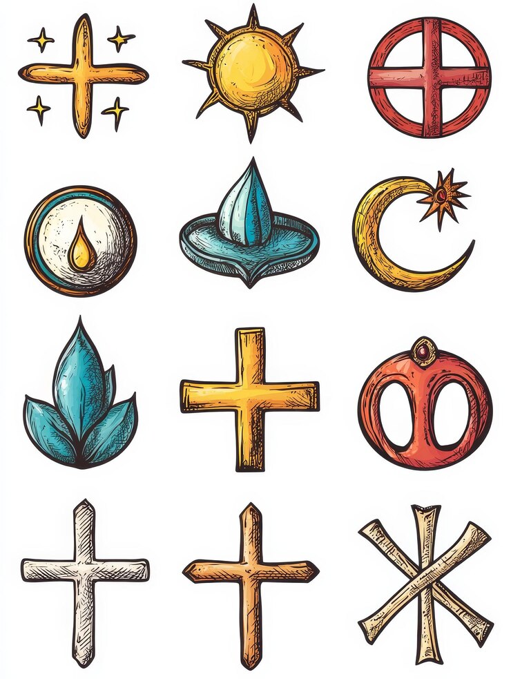 Photo un ensemble de symboles religieux et spirituels