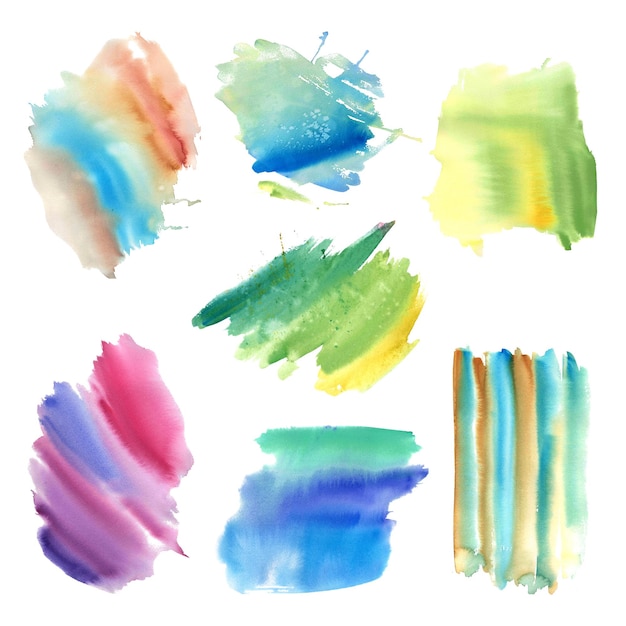 Un ensemble de taches Illustration aquarelle Coups de pinceau multicolores Éclaboussures juteuses