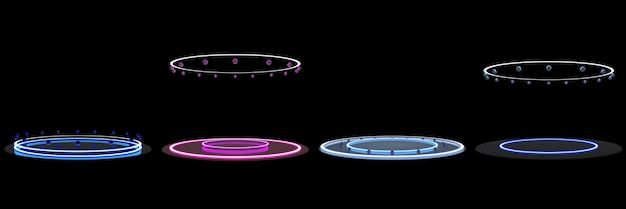 Ensemble de technologie de podium de cercle laser futuriste de podium au néon inclus isolé avec un tracé de détourage