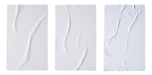 Ensemble de texture d'affiche de papier froissé et froissé blanc blanc isolé sur fond blanc