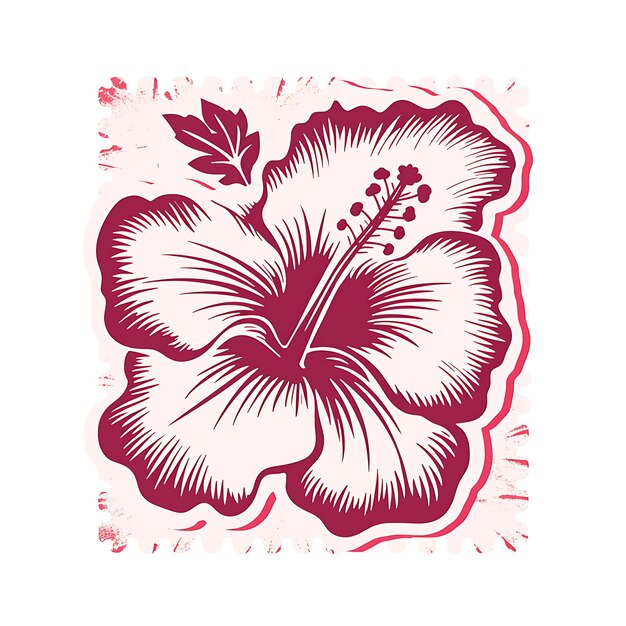 Photo ensemble de timbres d'hibiscus avec des dessins de tatouage de t-shirt décoratifs de papillon de couleur rose monochrome