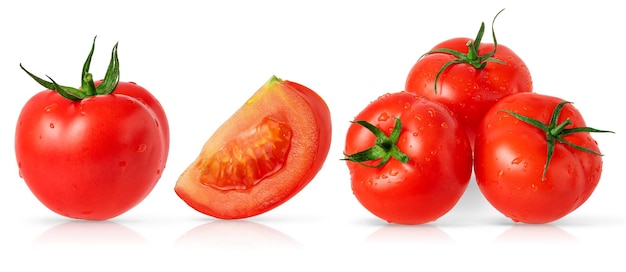 Ensemble de tomates isolé sur fond blanc avec un tracé de détourage