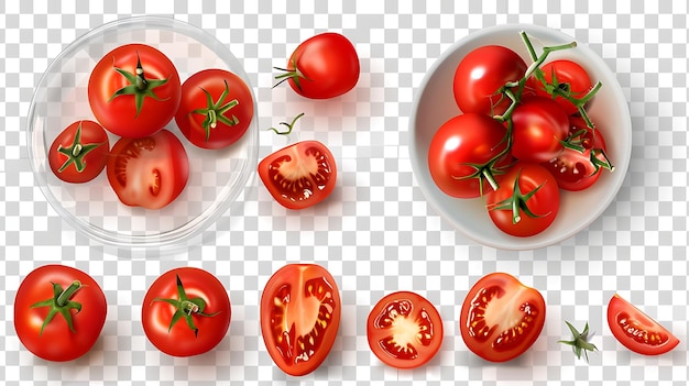 Photo ensemble de tomates réalistes isolées sur un fond transparent illustration vectorielle