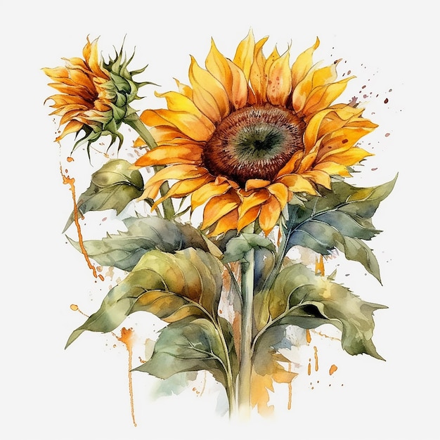 ensemble de tournesols aquarelles sur fond blanc