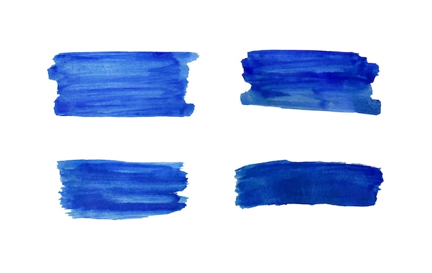 Ensemble de traits de conception de peinture aquarelle bleu isolé sur fond blanc