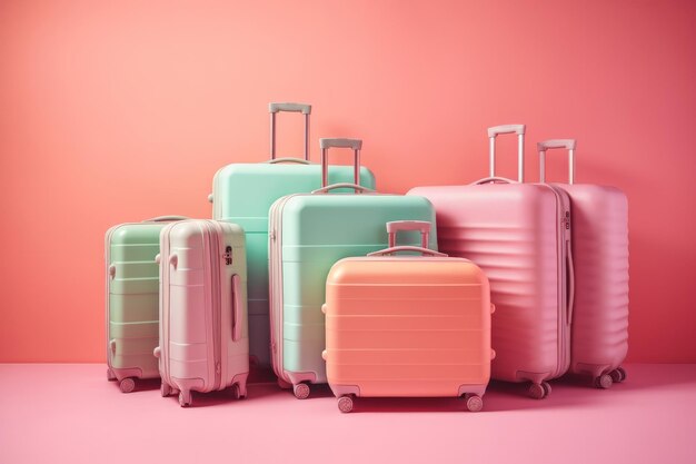 Ensemble de valise sur fond rose