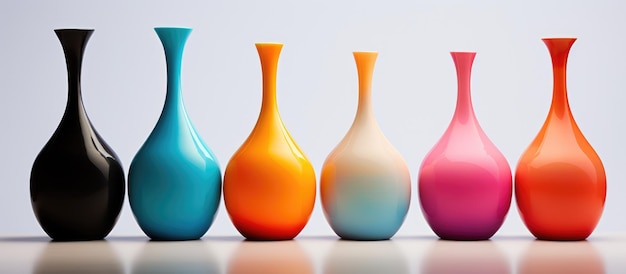 Un ensemble de vases contemporains colorés sur un fond blanc