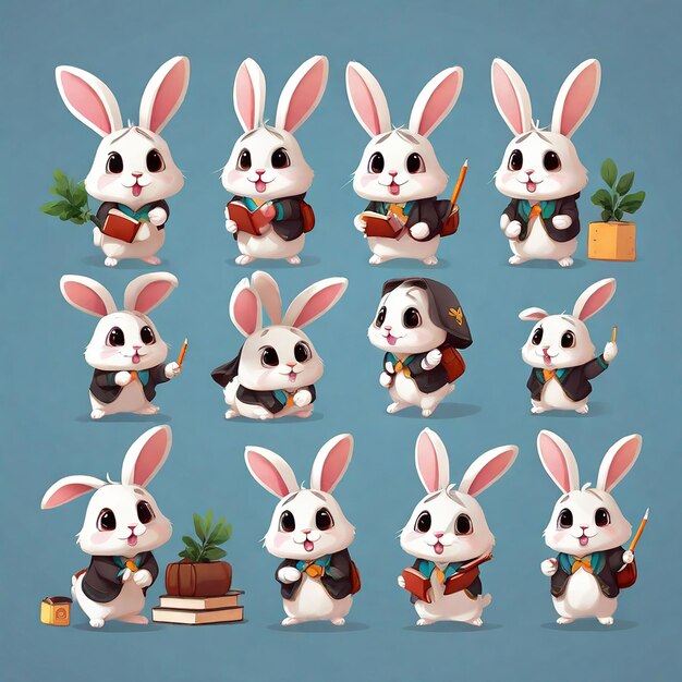 Ensemble vectoriel d'autocollants de lapin de Pâques Collection d'affiches de Pâque avec lapin et peinture colorée