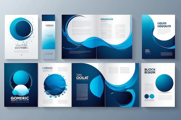 Ensemble vectoriel de conception géométrique de portefeuille forme de cercle de gradient graphique liquide bleu abstrait