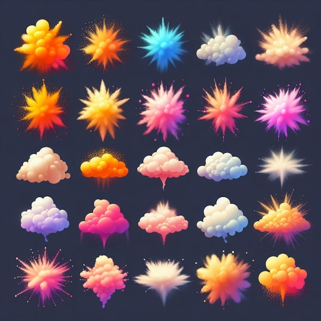 Ensemble vectoriel réaliste de nuages de poudre colorés ou d'explosions