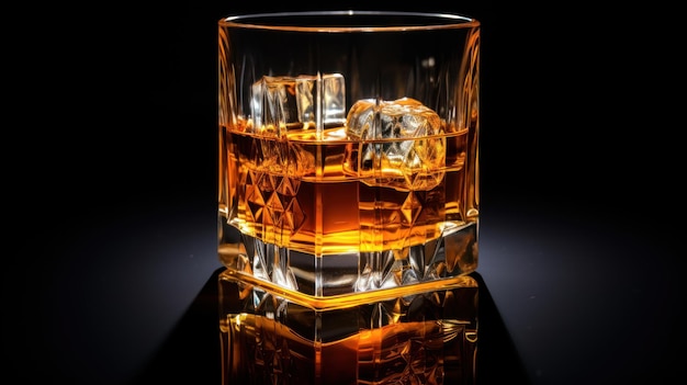 Ensemble de verre de whisky ou de whisky ou de bourbon américain du Kentucky avec son reflet dans l'avion