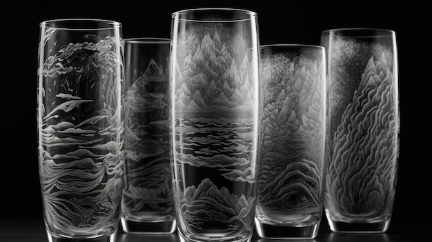 Un ensemble de verres avec des montagnes sur le dessus