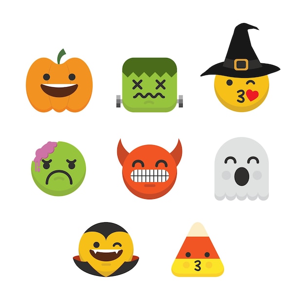 Photo ensemble de visages de personnages emoji halloween emoticon