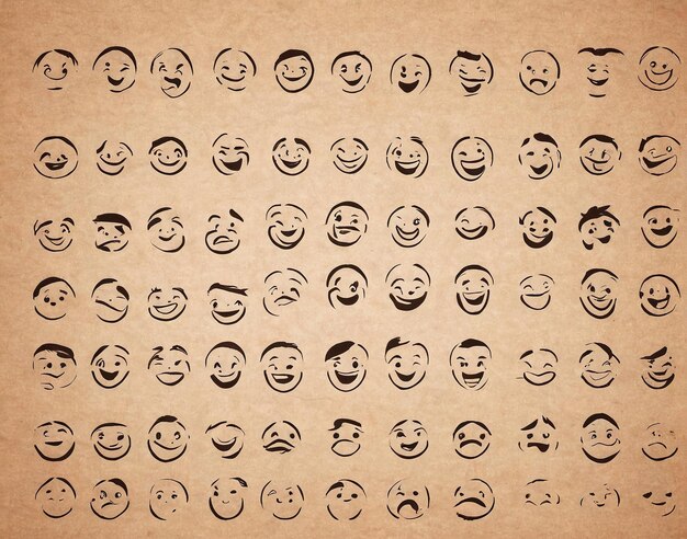 un ensemble de visages souriants sur un papier brun