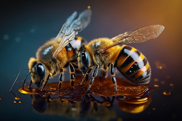 Ensembles créatifs et magnifiques d'abeilles douces et fraîches et de nid d'abeilles Une bonne nutrition substitut de sucre naturel fructose écologique fleurs vivantes saines de la prairie