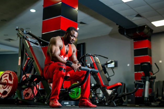 Entraînement d'entraînement musculaire sportif Fort beau bodybuilder dans la salle de gym