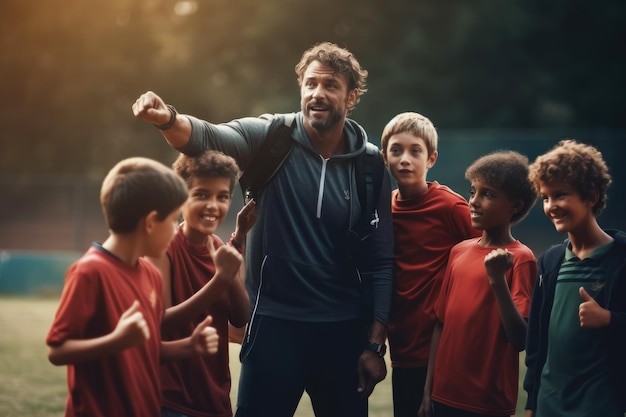 Entraînement des entraîneurs dans le sport des enfants dans la cour d'école IA générative