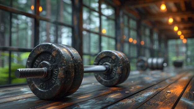 Entraînement sportif avec des haltères et des barres avec des poids lourds en fer entraînement physique