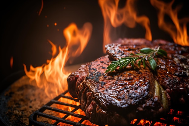 Entrecôtes grillées de viande marbrée et feu