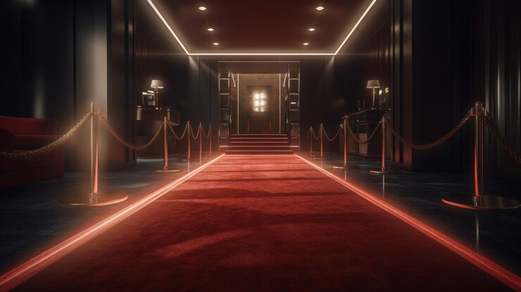 Photo entrée de luxe vip avec tapis rouge réaliste généré par al