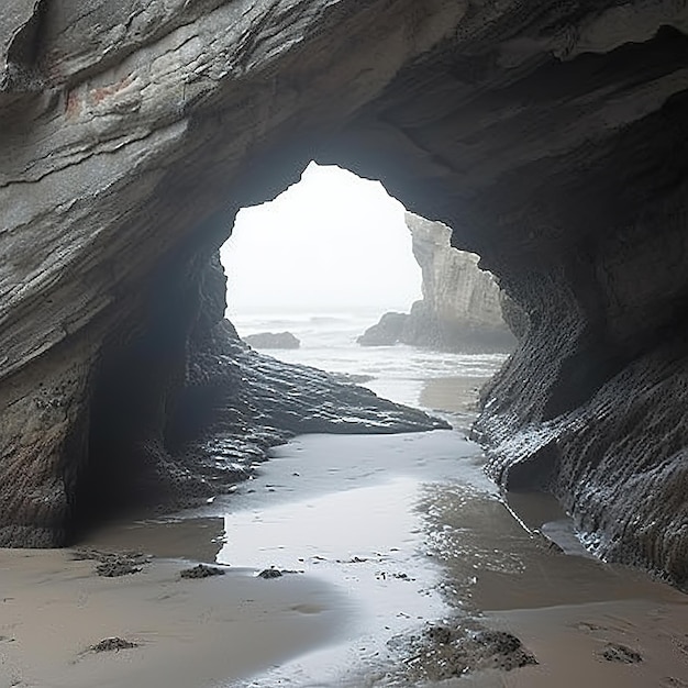 Entrée pittoresque de la grotte avec la mer