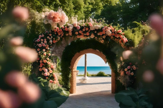 Entrée à la plage avec des fleurs