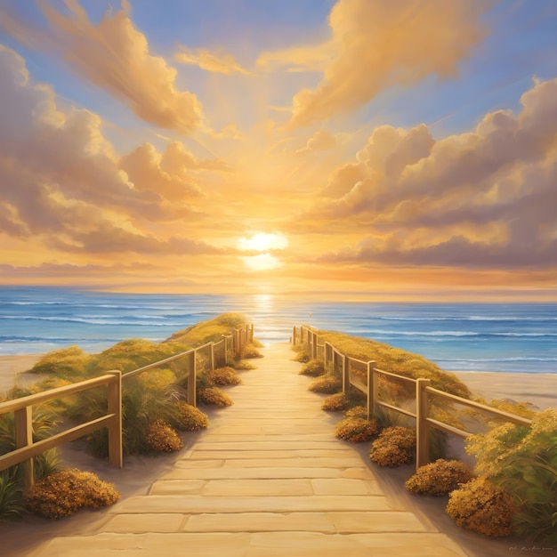 L'entrée de la plage de Serenity Sunset sur le chemin d'or
