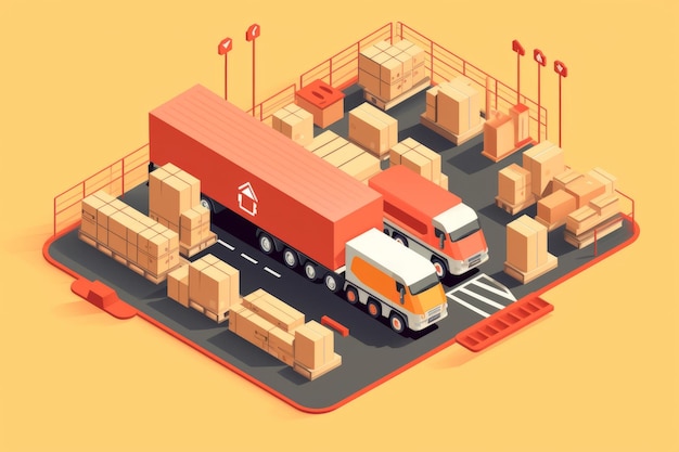 Entrepôt avec camion de chargement Vue d'en haut Belle image d'illustration Generative AI